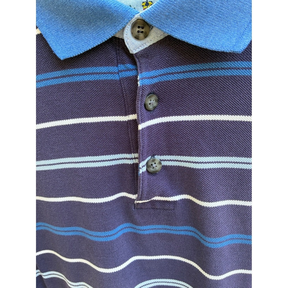 Vintage Gulf Traders Classic Polo Shirt Mens M Blue Striped 100% Cotton Golf Y2K - Picture 6 of 9